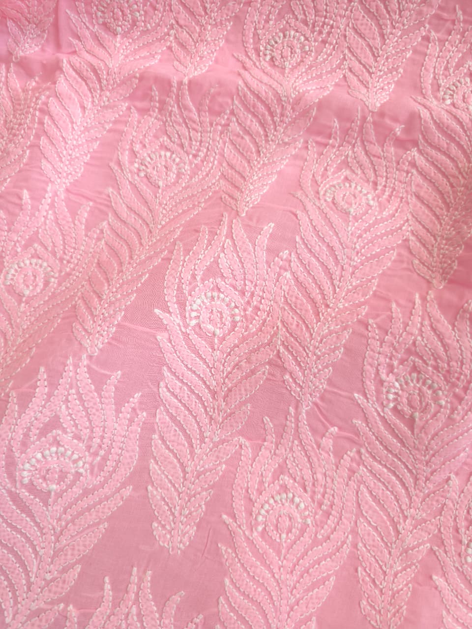 Pink cotton kurta fabric with intricate Jaalwork