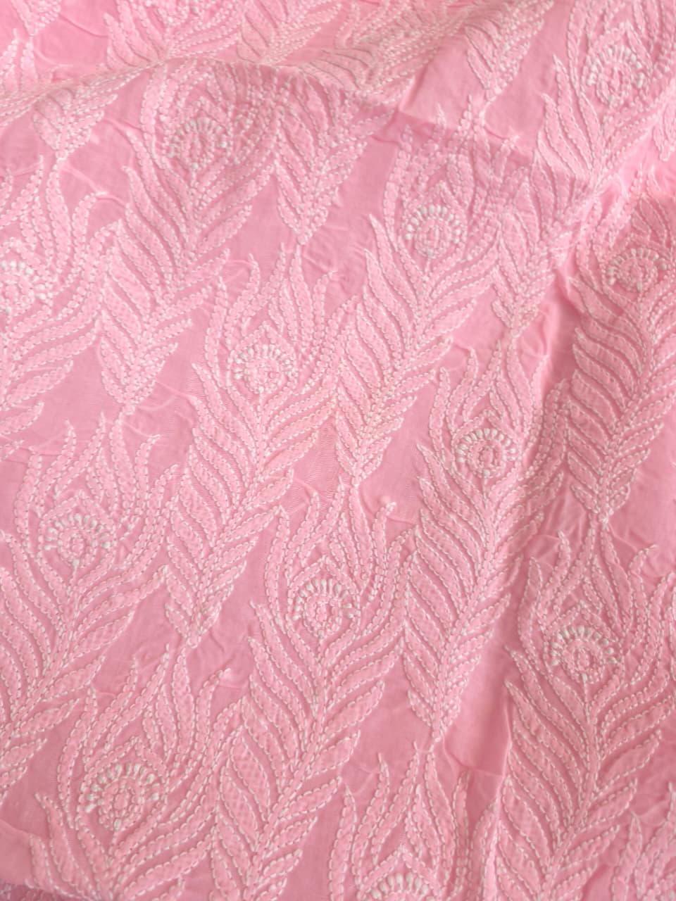 Pink cotton kurta fabric with intricate Jaalwork