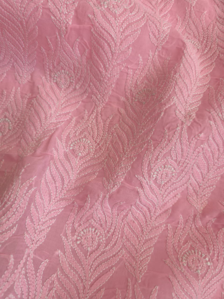 Image of Pink cotton kurta fabric with intricate Jaalwork