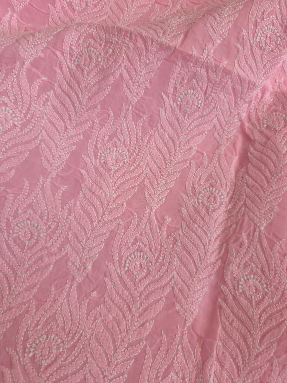 Pink cotton kurta fabric with intricate Jaalwork