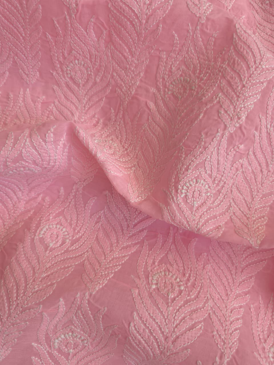 Pink cotton kurta fabric with intricate Jaalwork