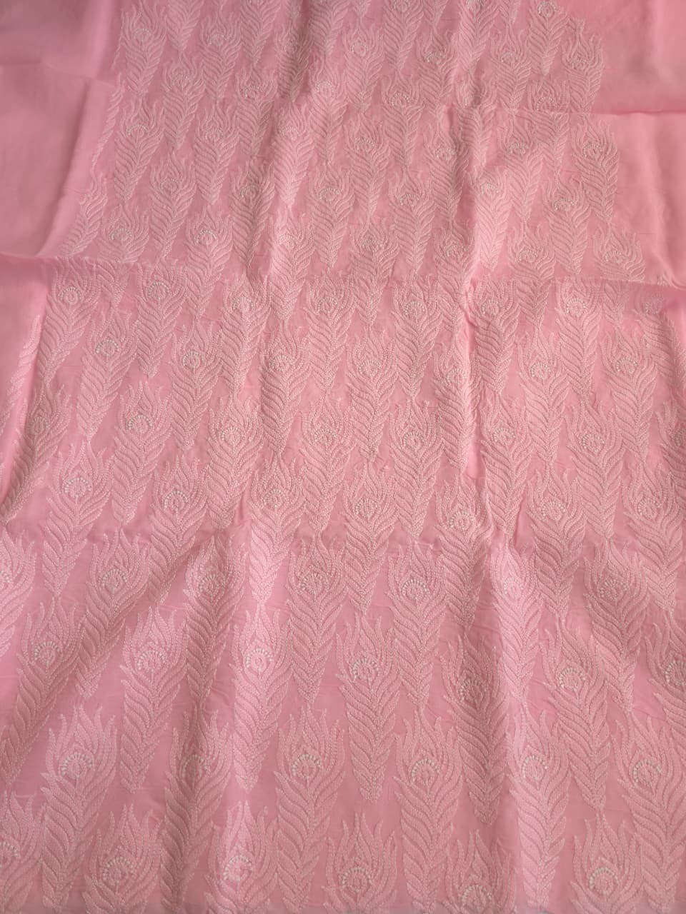 Pink cotton kurta fabric with intricate Jaalwork