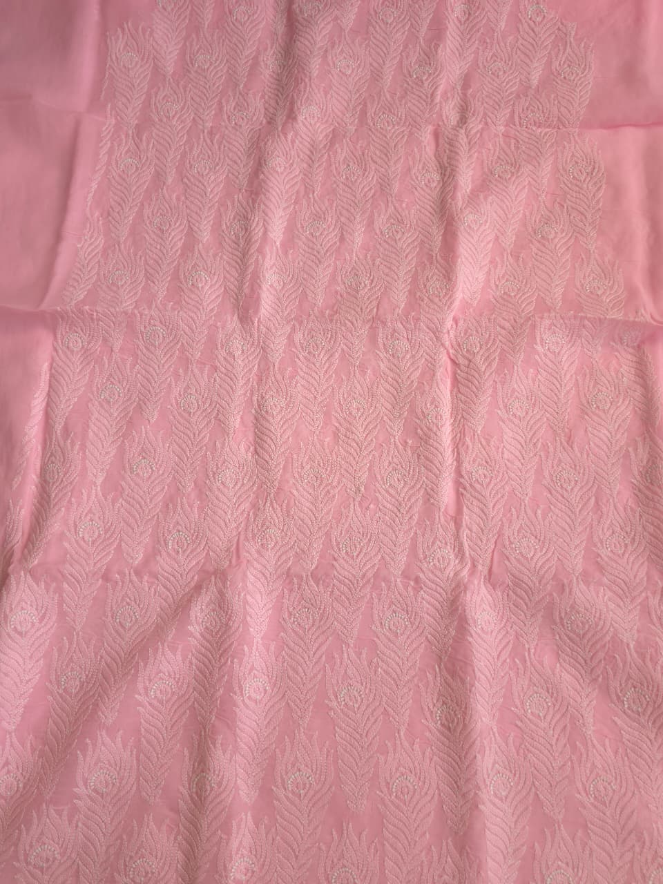 Pink cotton kurta fabric with intricate Jaalwork