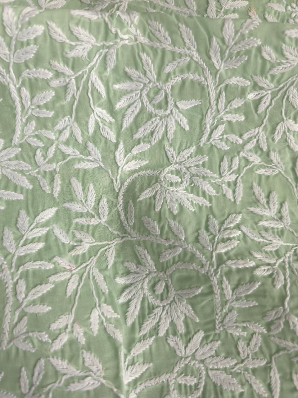 Sage green Kurta fabric with beautiful Handmade jaalwork