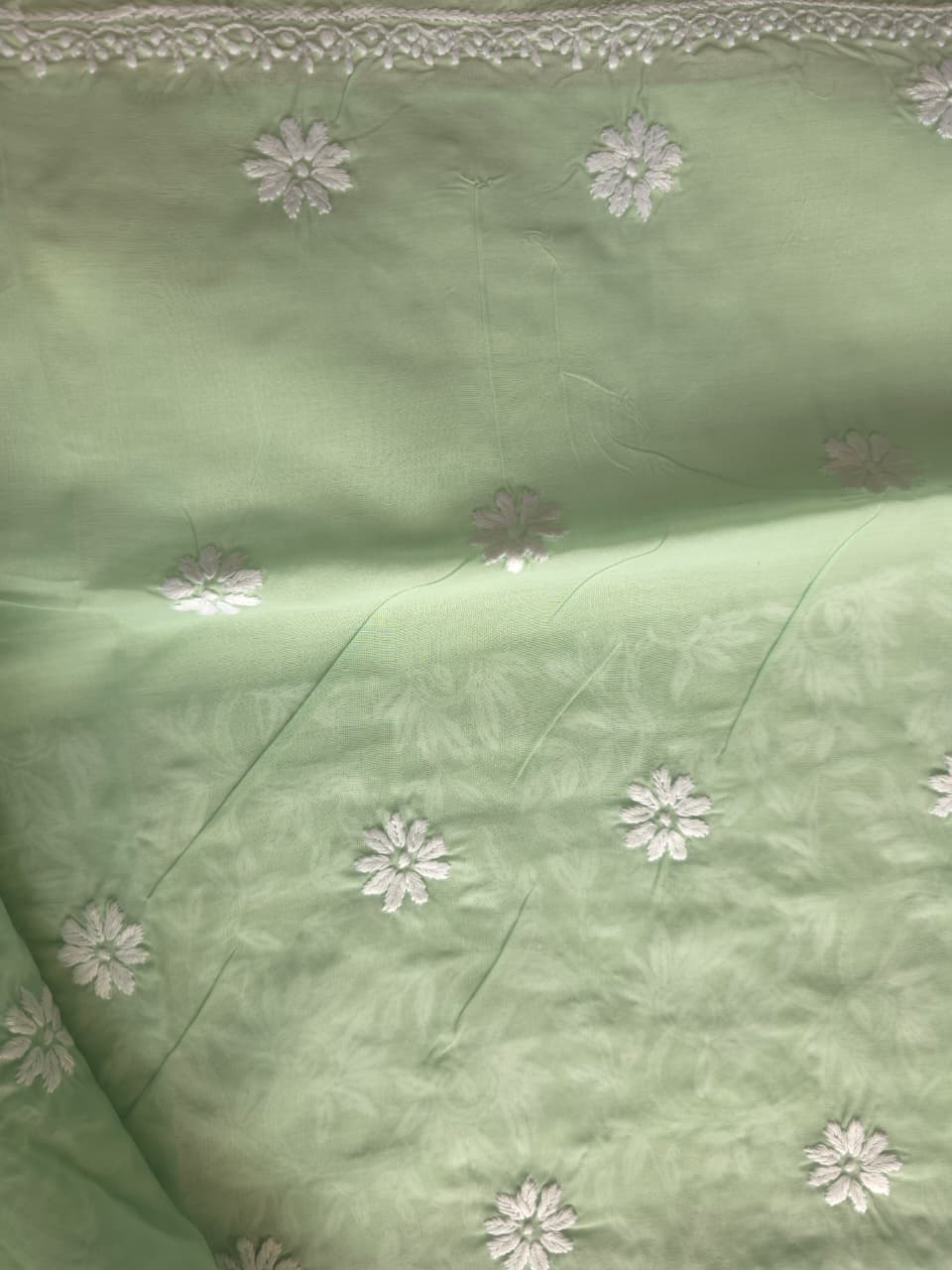 Sage green Kurta fabric with beautiful Handmade jaalwork