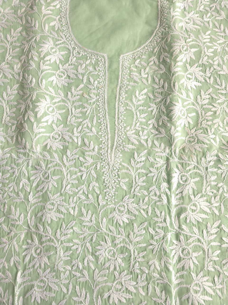 Sage green Kurta fabric with beautiful Handmade jaalwork