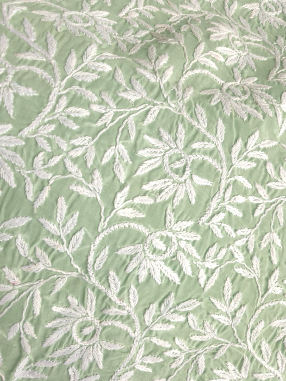 Sage green Kurta fabric with beautiful Handmade jaalwork