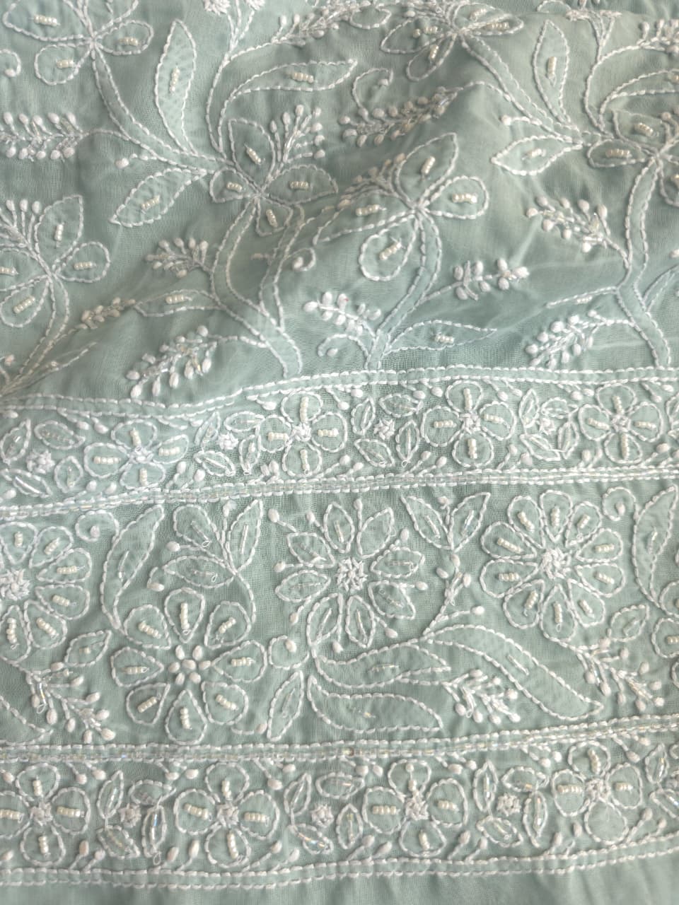 Aish Grey Cotton kurta fabric with handwork chikankari and Add on
