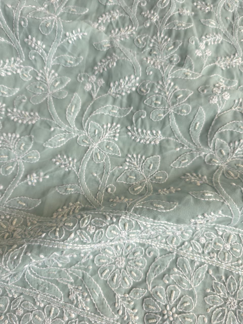 Aish Grey Cotton kurta fabric with handwork chikankari and Add on