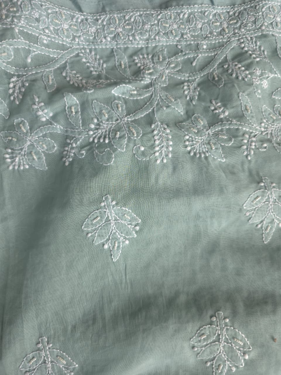 Aish Grey Cotton kurta fabric with handwork chikankari and Add on
