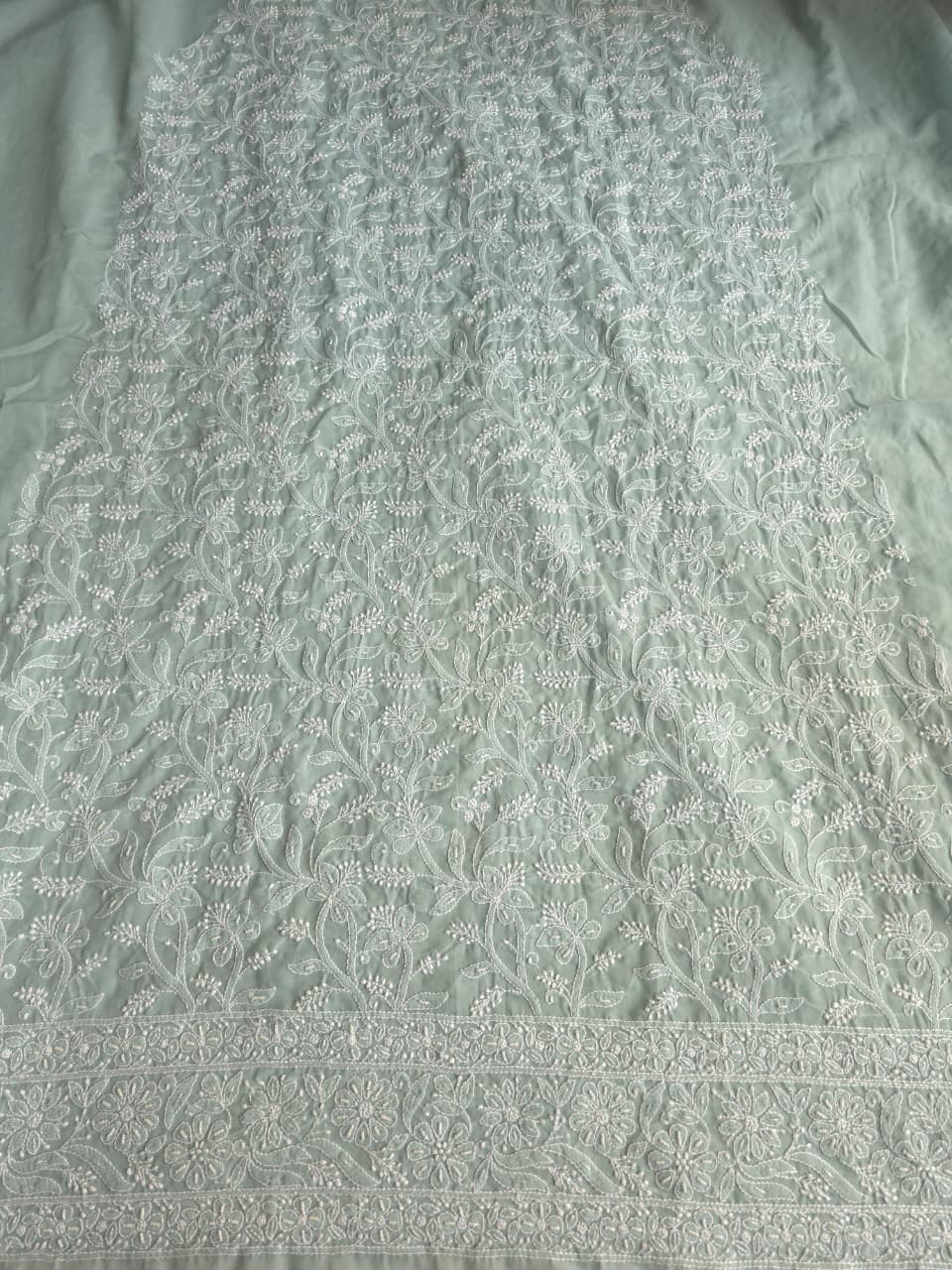 Aish Grey Cotton kurta fabric with handwork chikankari and Add on