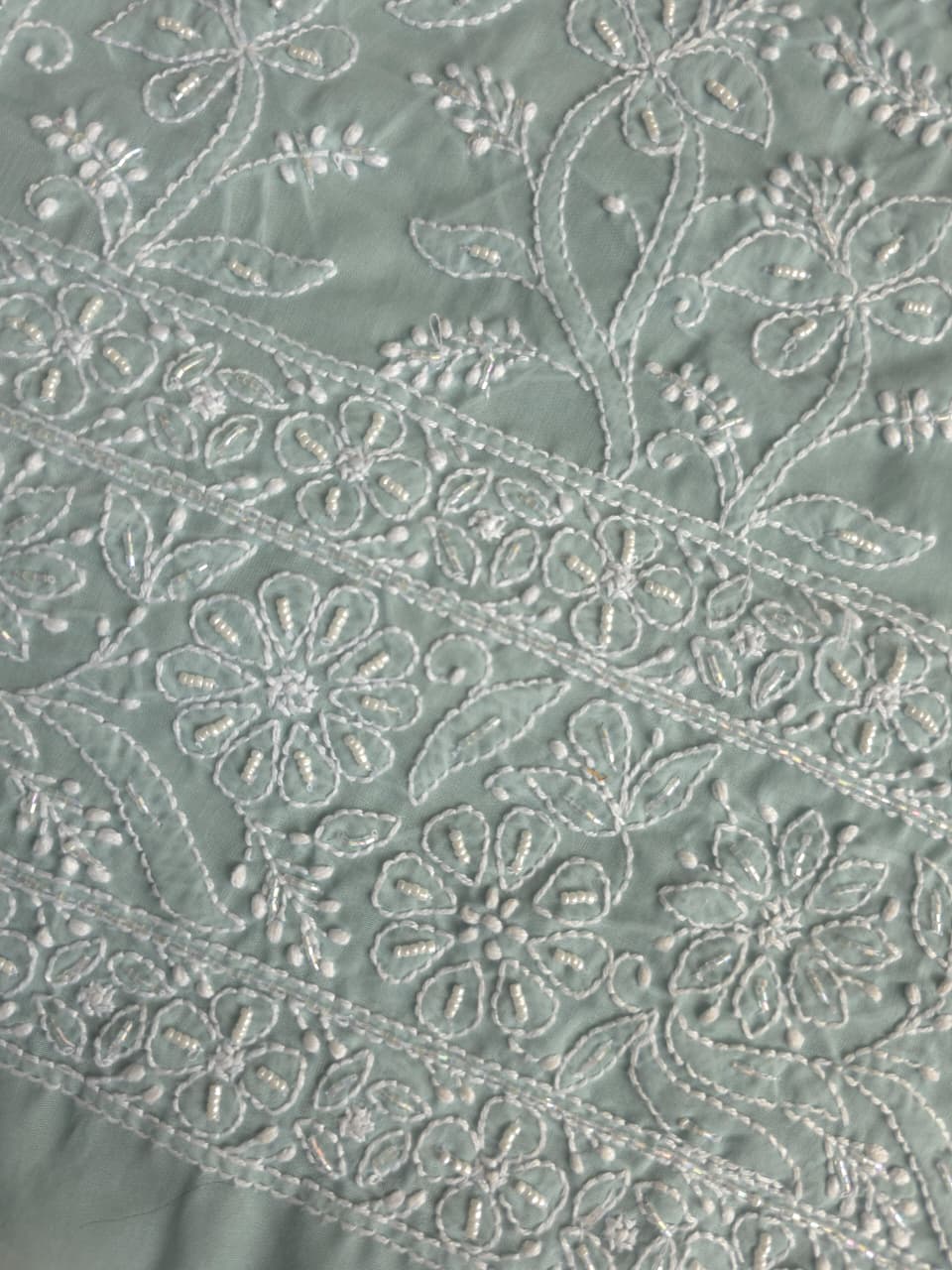 Aish Grey Cotton kurta fabric with handwork chikankari and Add on
