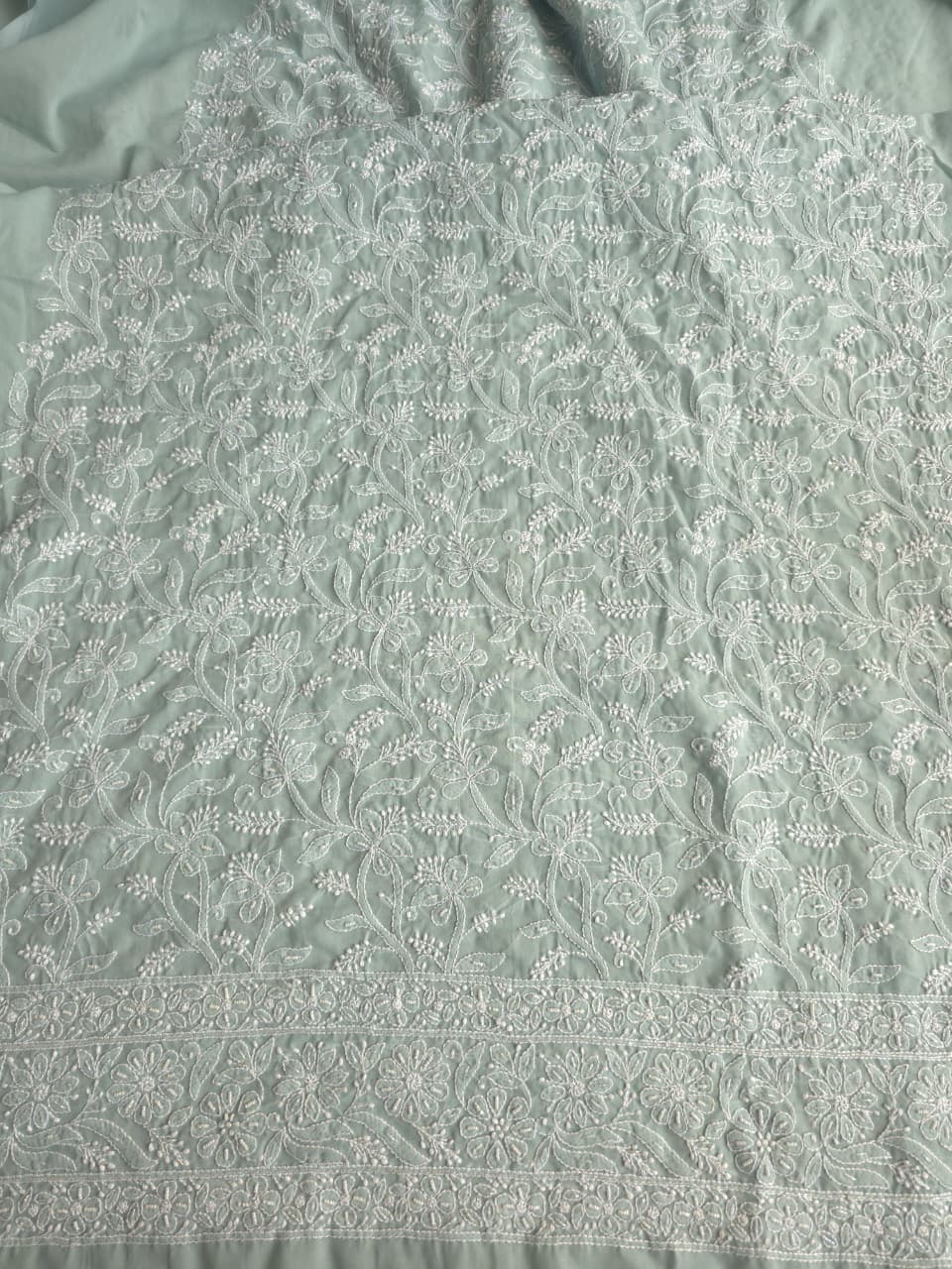 Aish Grey Cotton kurta fabric with handwork chikankari and Add on