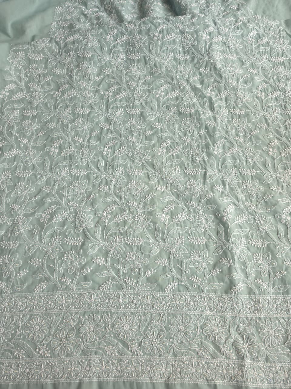 Aish Grey Cotton kurta fabric with handwork chikankari and Add on