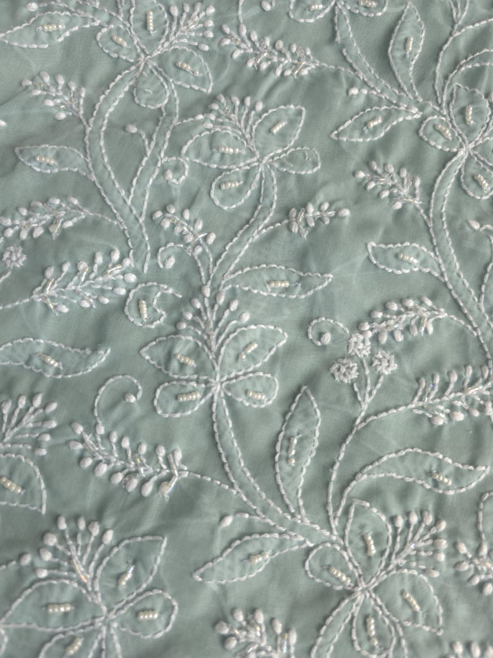 Aish Grey Cotton kurta fabric with handwork chikankari and Add on