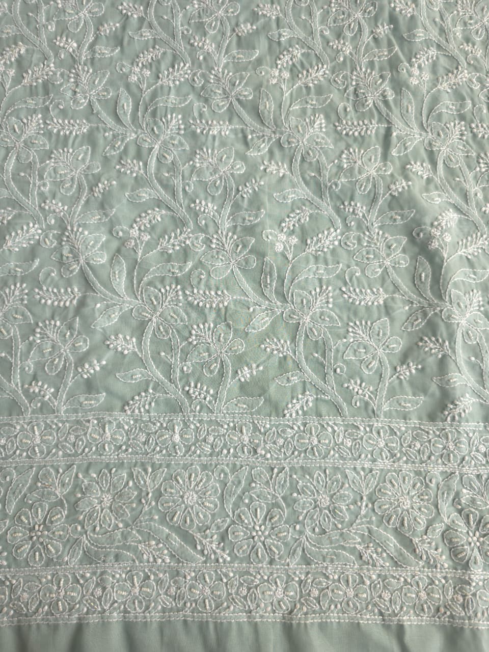 Aish Grey Cotton kurta fabric with handwork chikankari and Add on
