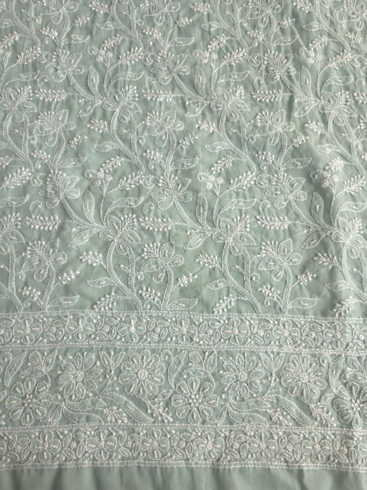Image of Aish Grey Cotton kurta fabric with handwork chikankari and Add on