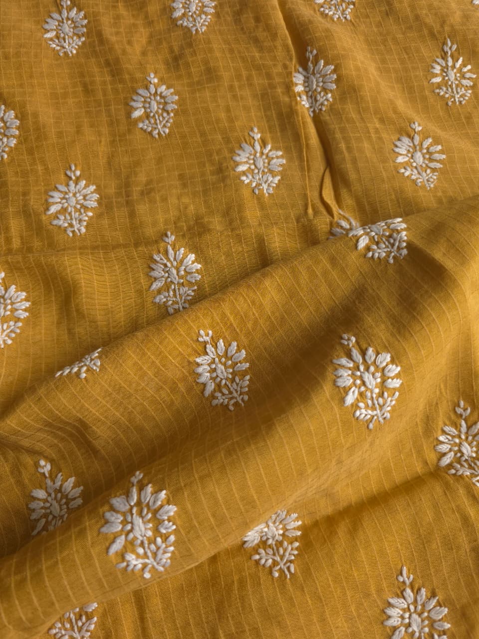 Mustard Color Pure cotton Kurta fabric with beautiful handwork