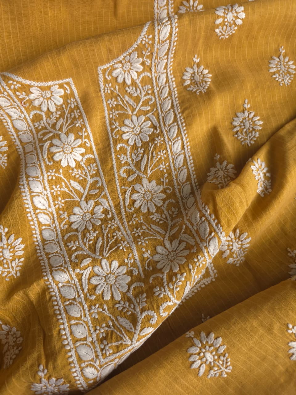 Mustard Color Pure cotton Kurta fabric with beautiful handwork