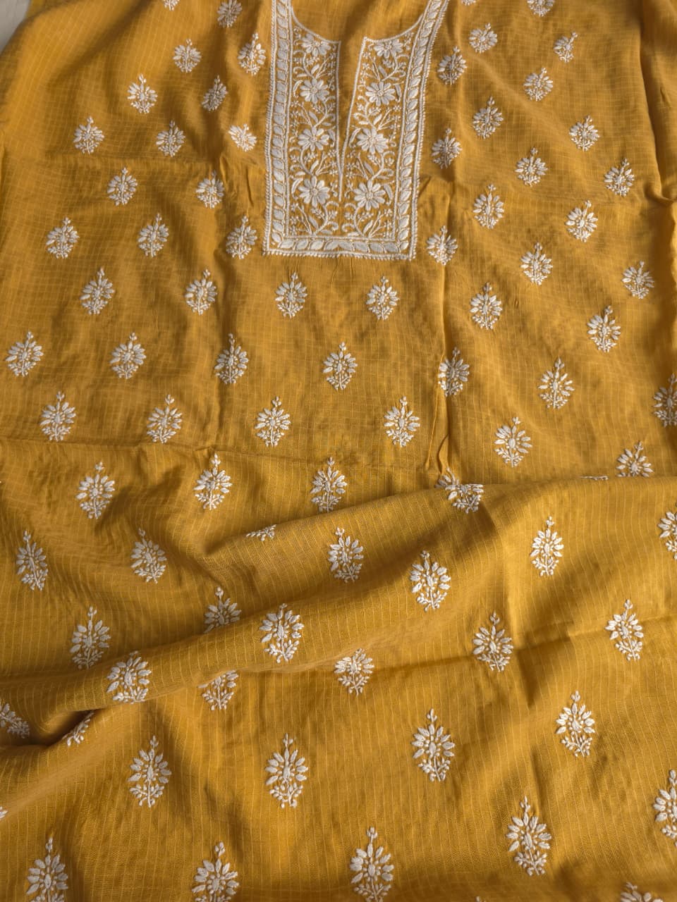 Mustard Color Pure cotton Kurta fabric with beautiful handwork