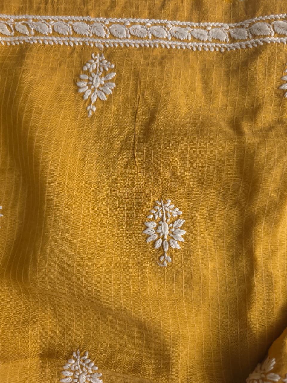 Mustard Color Pure cotton Kurta fabric with beautiful handwork