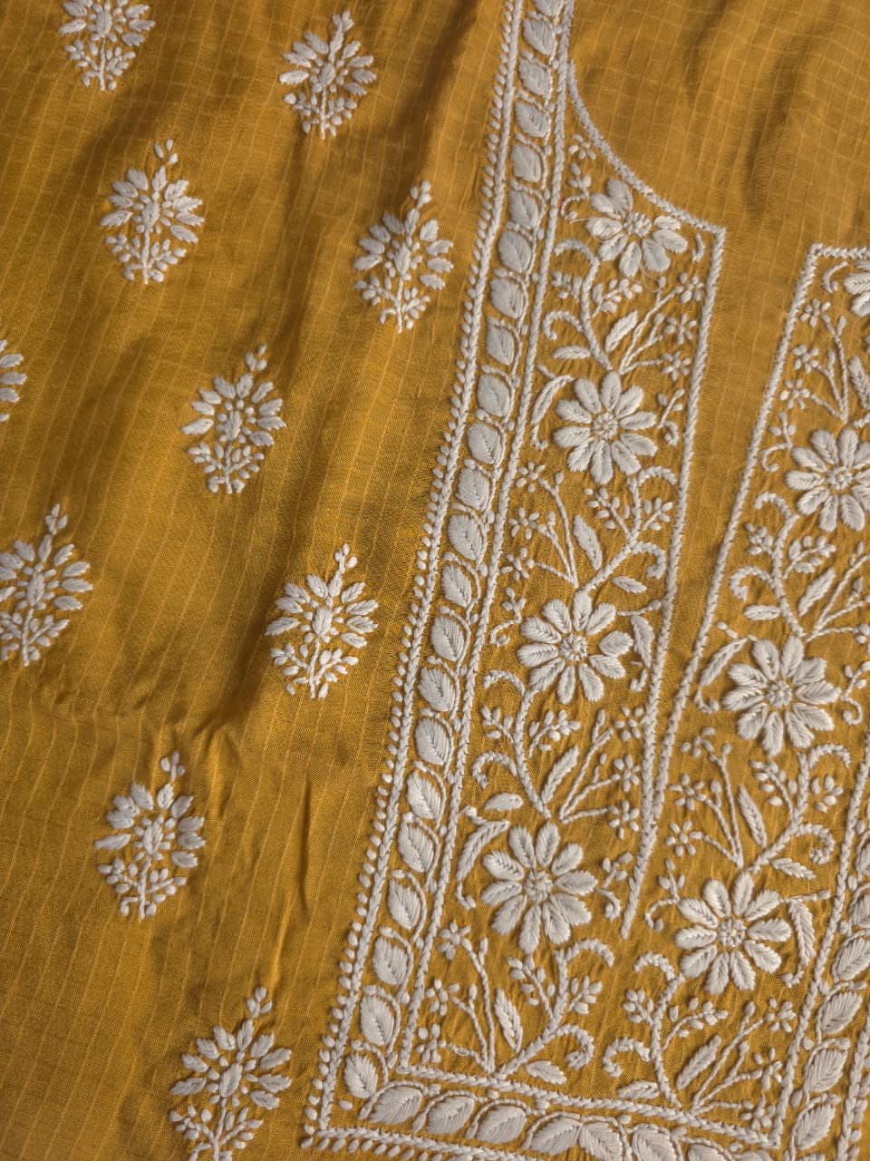 Mustard Color Pure cotton Kurta fabric with beautiful handwork