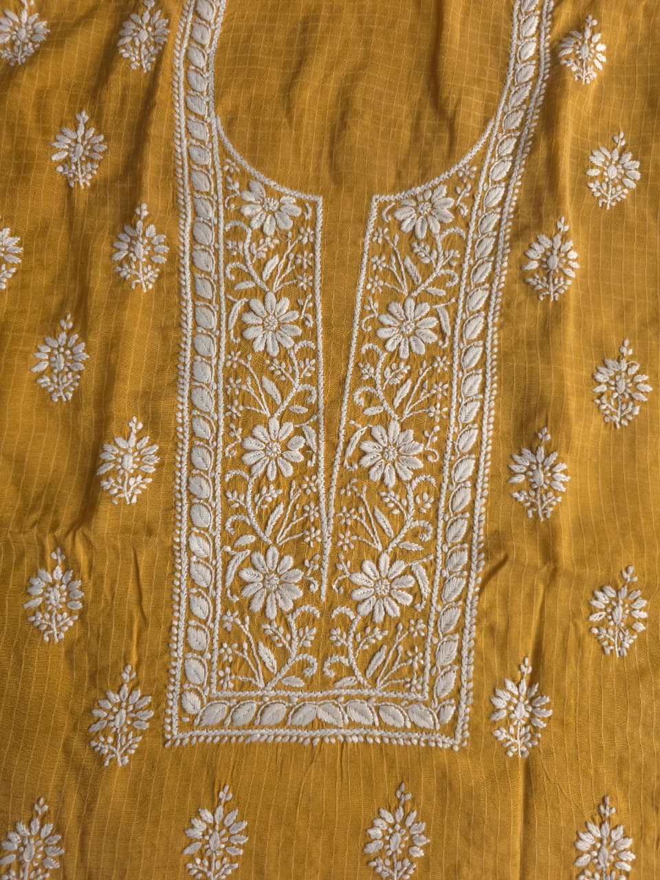 Mustard Color Pure cotton Kurta fabric with beautiful handwork