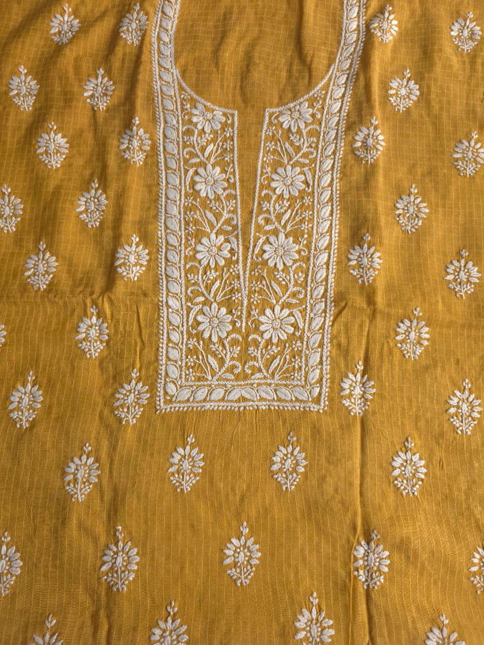 Mustard Color Pure cotton Kurta fabric with beautiful handwork