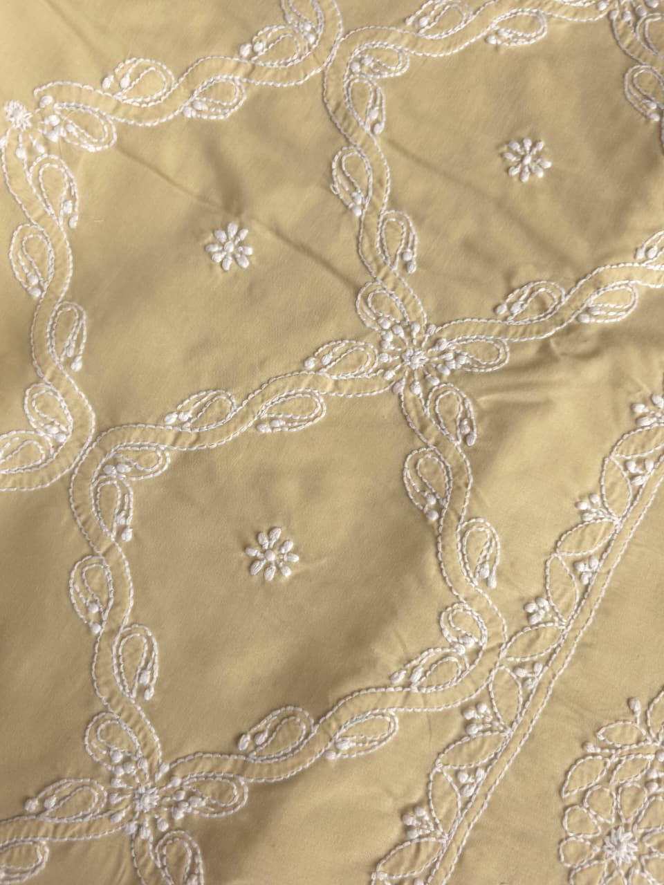 Beige Cotton fine handwork full set with chiffon dupatta