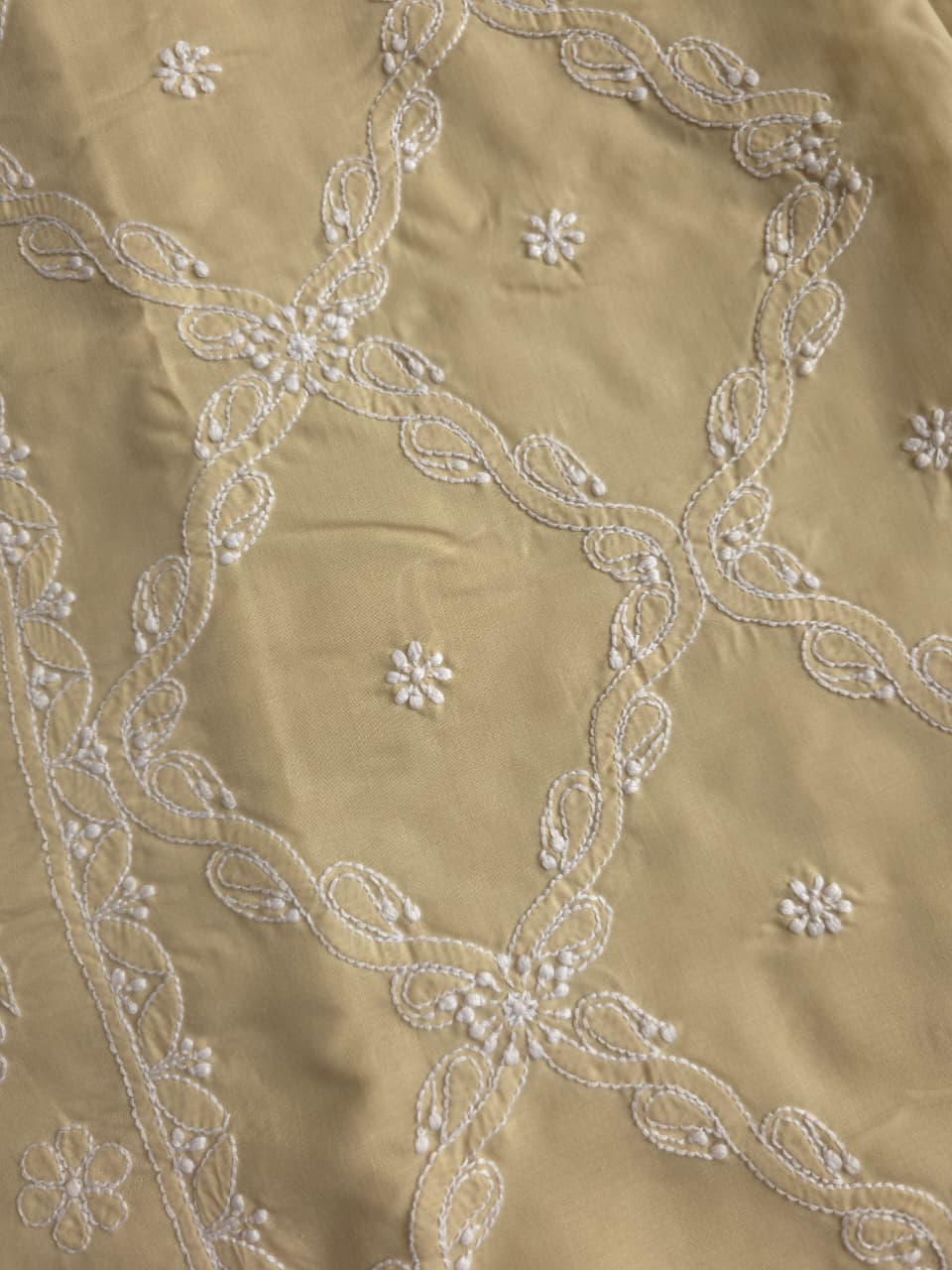 Beige Cotton fine handwork full set with chiffon dupatta