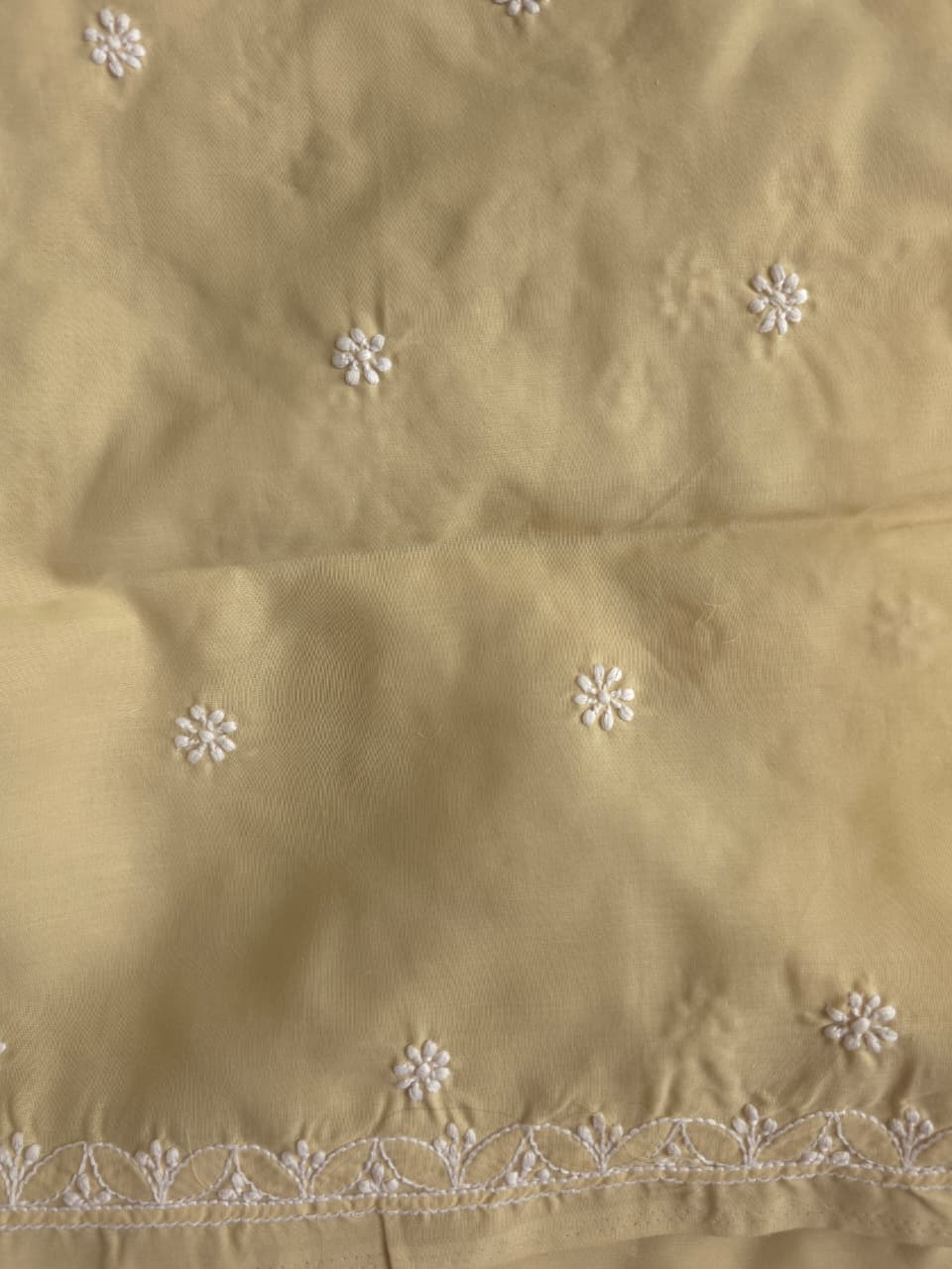 Beige Cotton fine handwork full set with chiffon dupatta