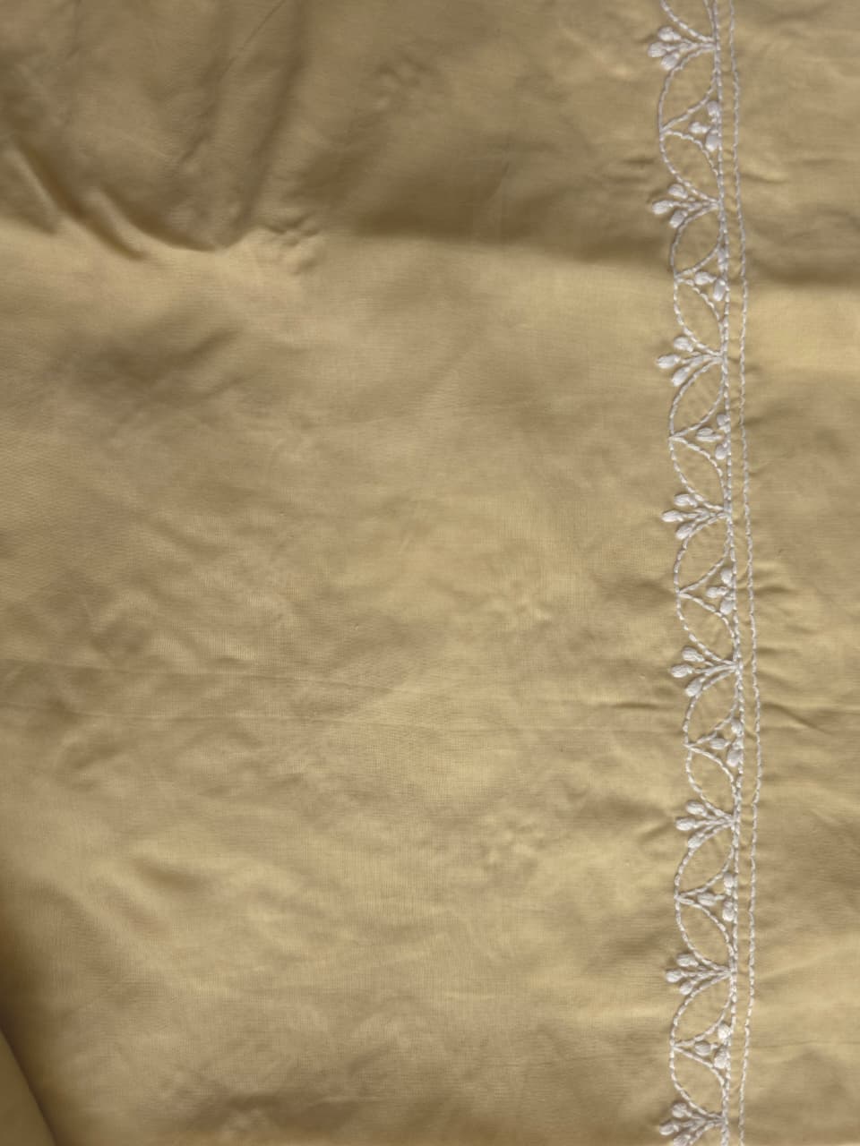 Beige Cotton fine handwork full set with chiffon dupatta