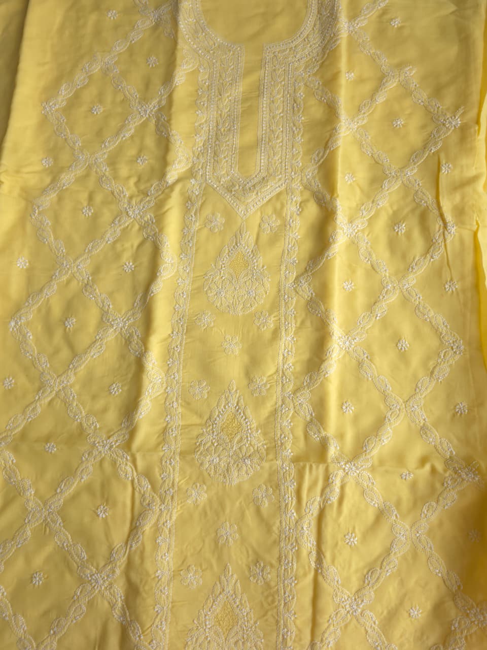 Yellow color cotton full set with fine handwork