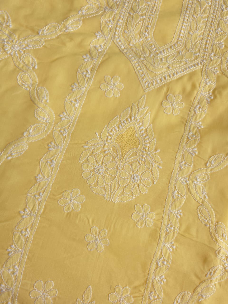 Yellow color cotton full set with fine handwork