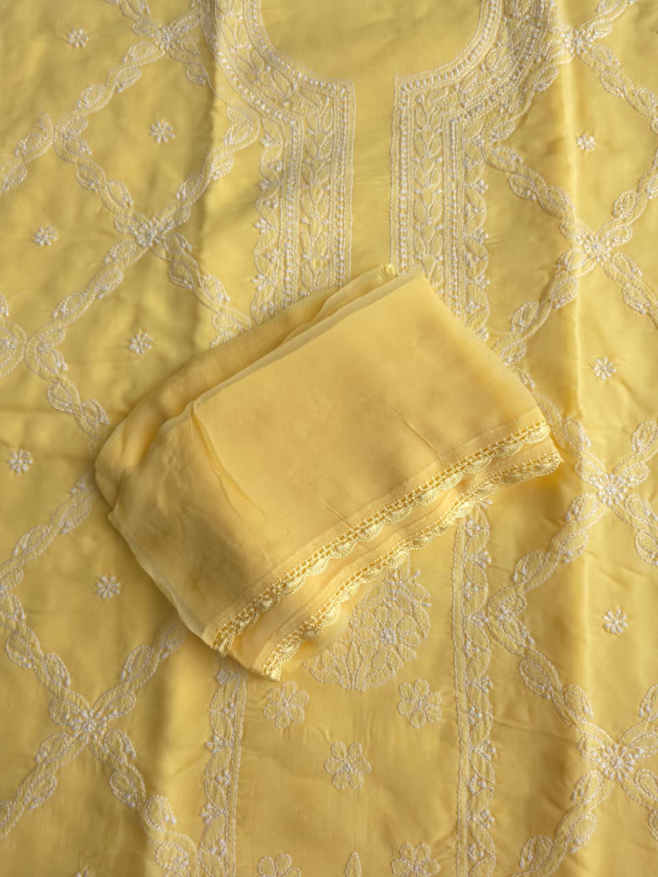 Yellow color cotton full set with fine handwork