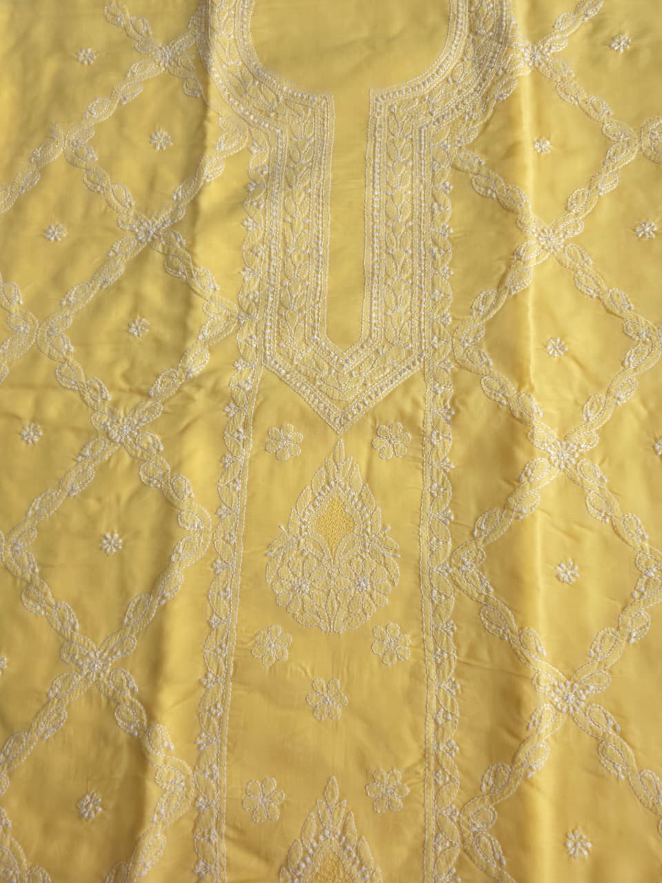 Yellow color cotton full set with fine handwork