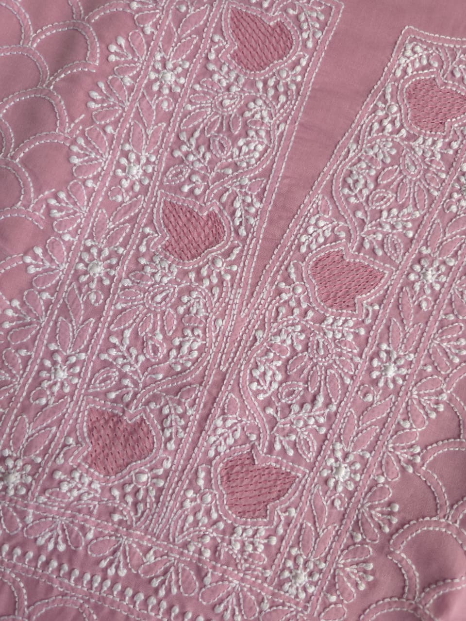 Dusty Rose Gold Cotton fine handwork full set with Chiffon dupatta