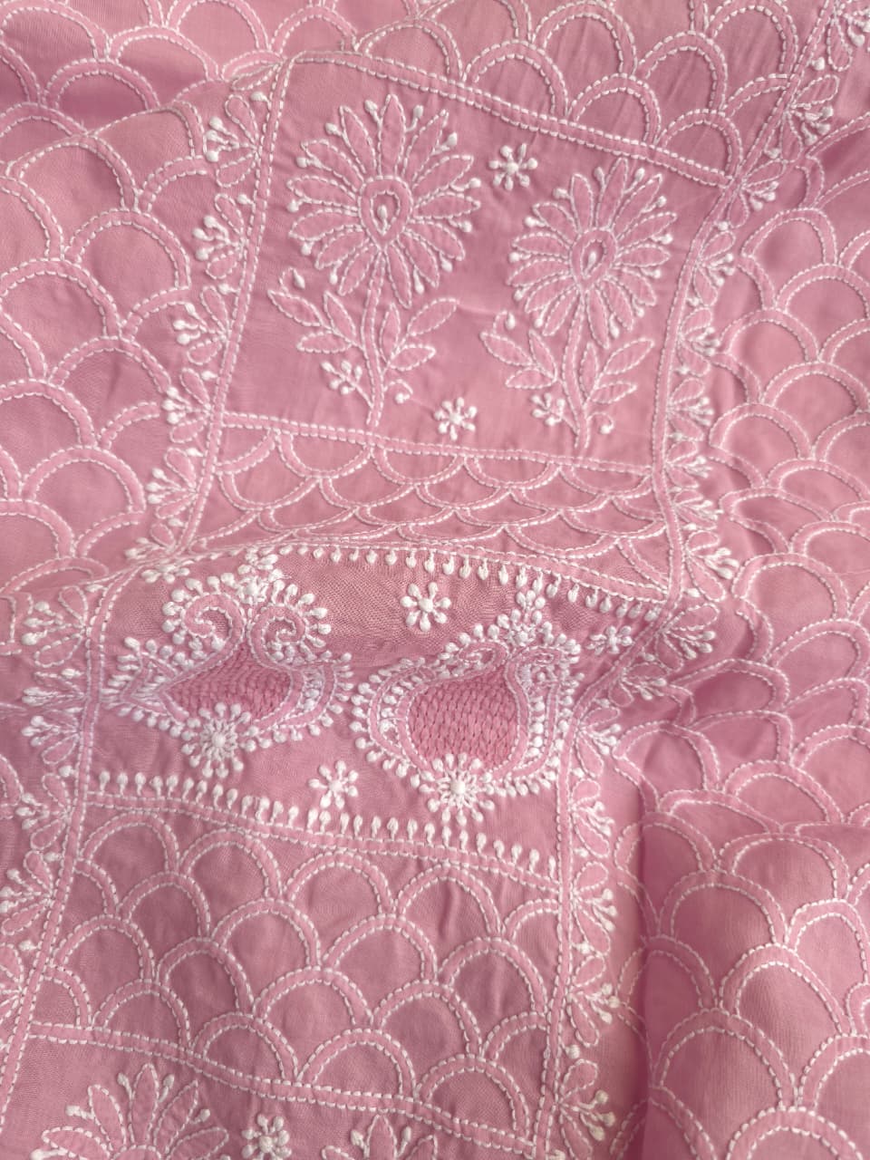 Dusty Rose Gold Cotton fine handwork full set with Chiffon dupatta