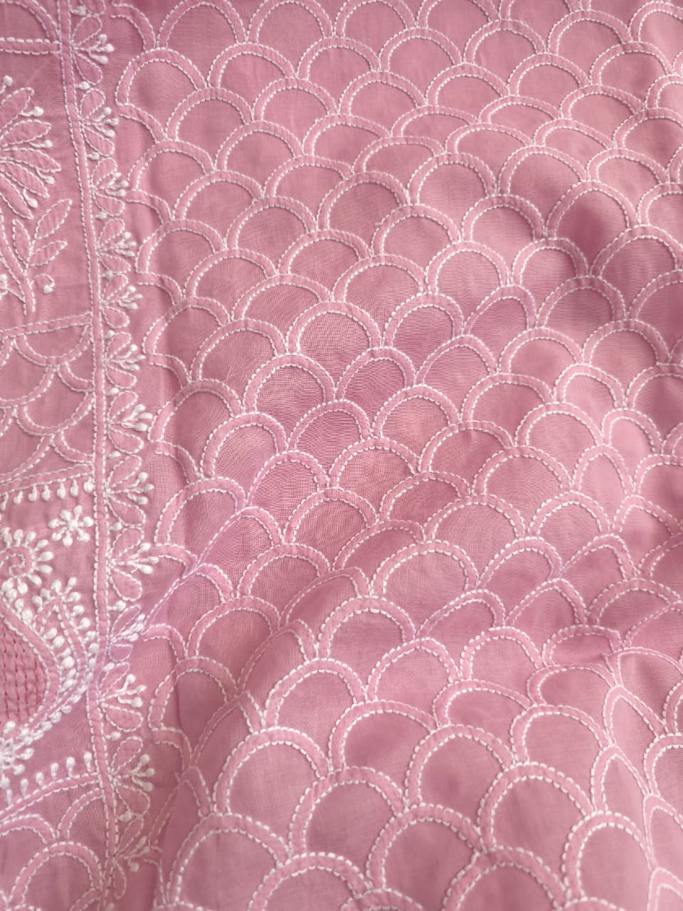 Dusty Rose Gold Cotton fine handwork full set with Chiffon dupatta