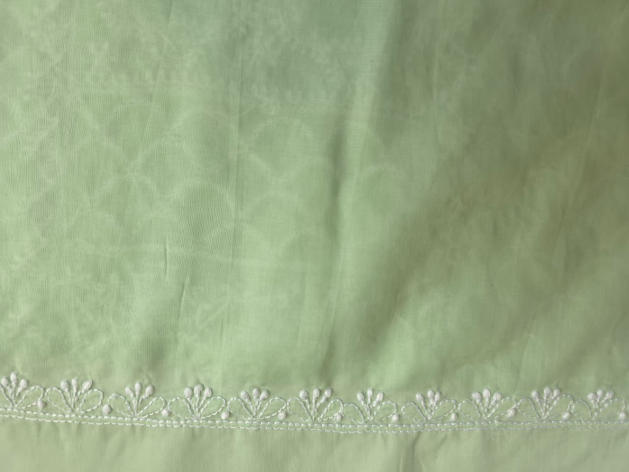 Sage Green Cotton fine handwork full set with Chiffon dupatta