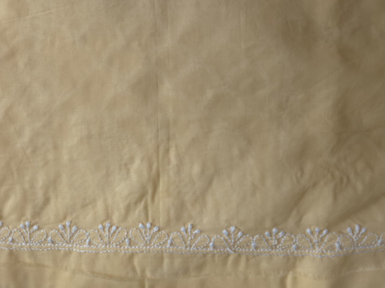 Beige cotton fine handwork full set with chiffon dupatta