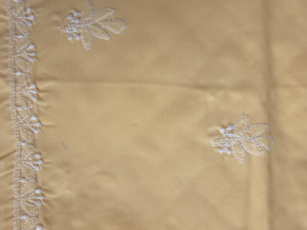 Beige cotton fine handwork full set with chiffon dupatta