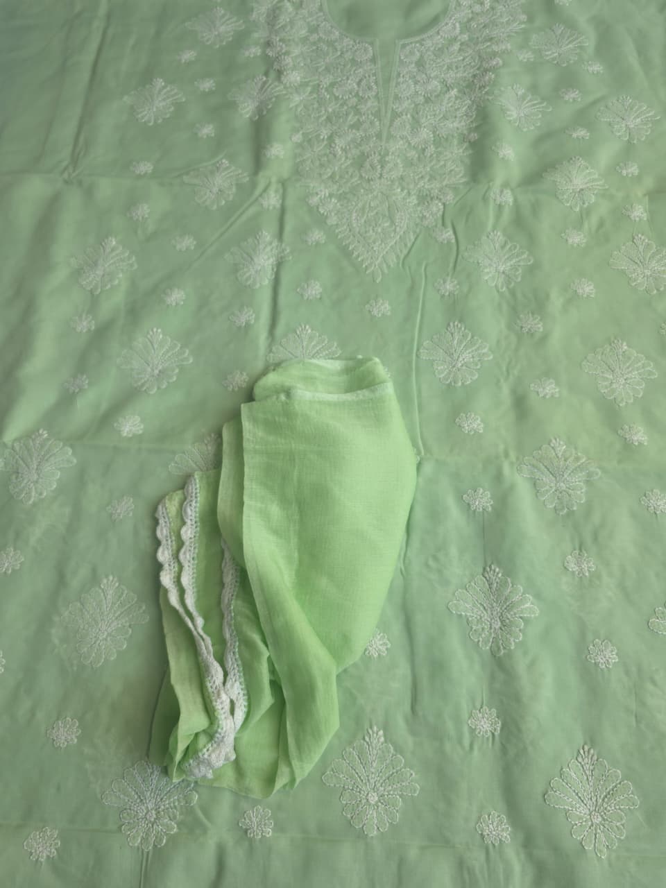 Sage Green Full suit with fine chikankari handwork