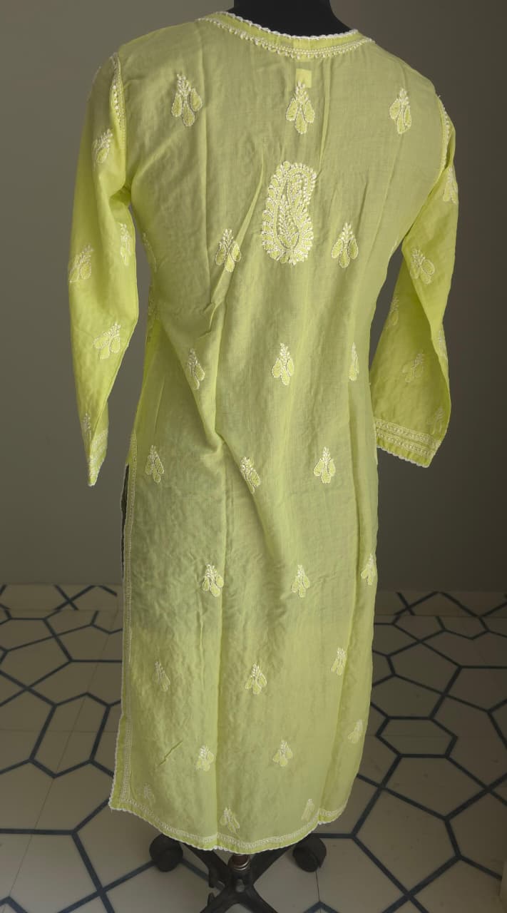 Lime Green Cotton Hand embroidered kurta