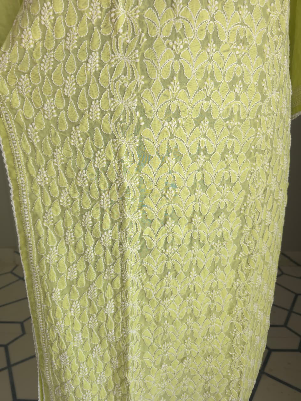 Lime Green Cotton Hand embroidered kurta