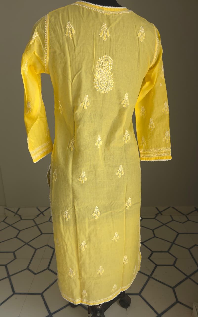 Mango Yellow hand embroidered  Kurti
