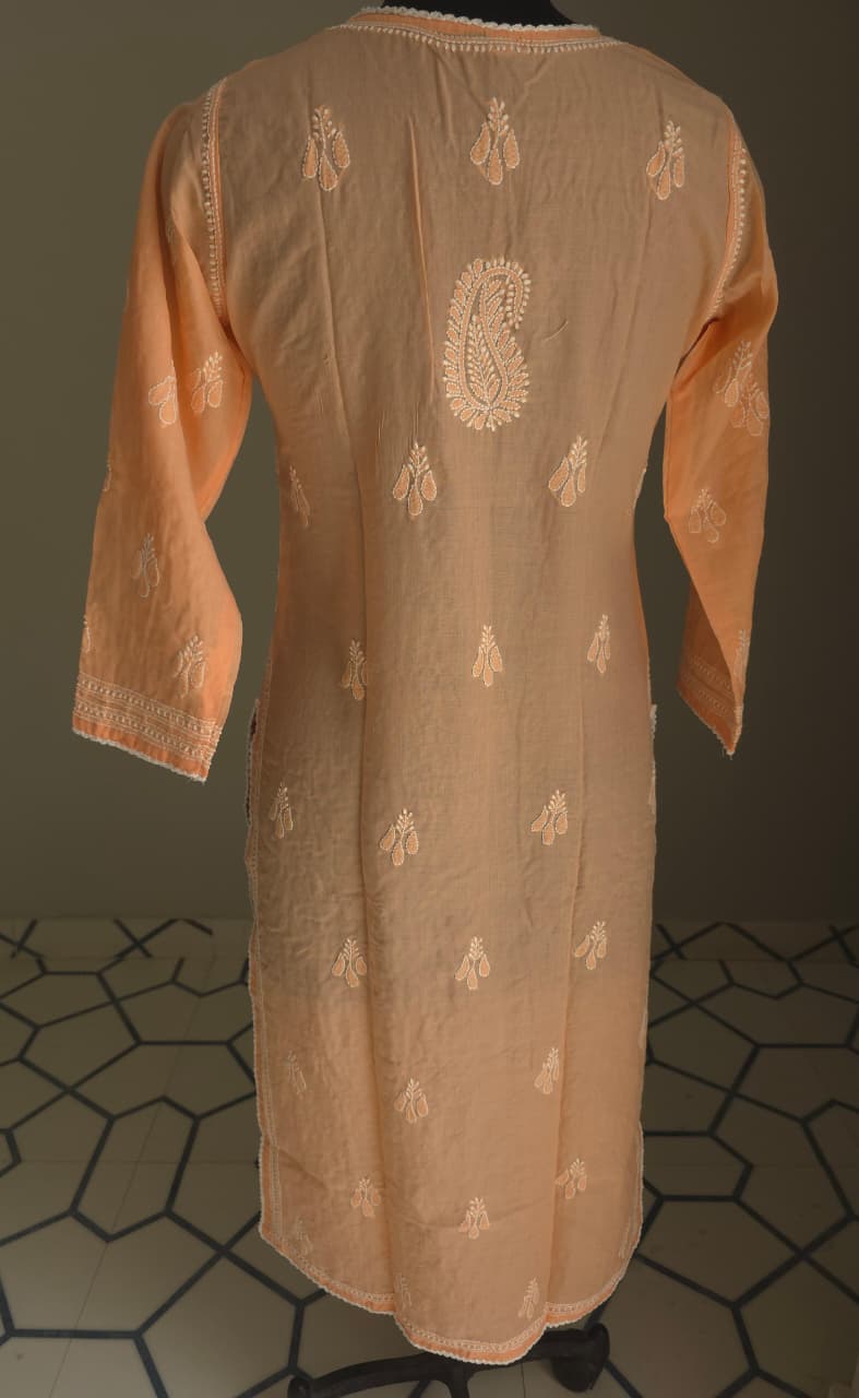 Peach Cotton Front Jaalwork Ready to wear  Kurti