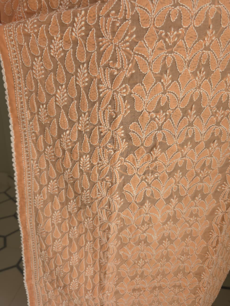 Peach Cotton Front Jaalwork Ready to wear  Kurti