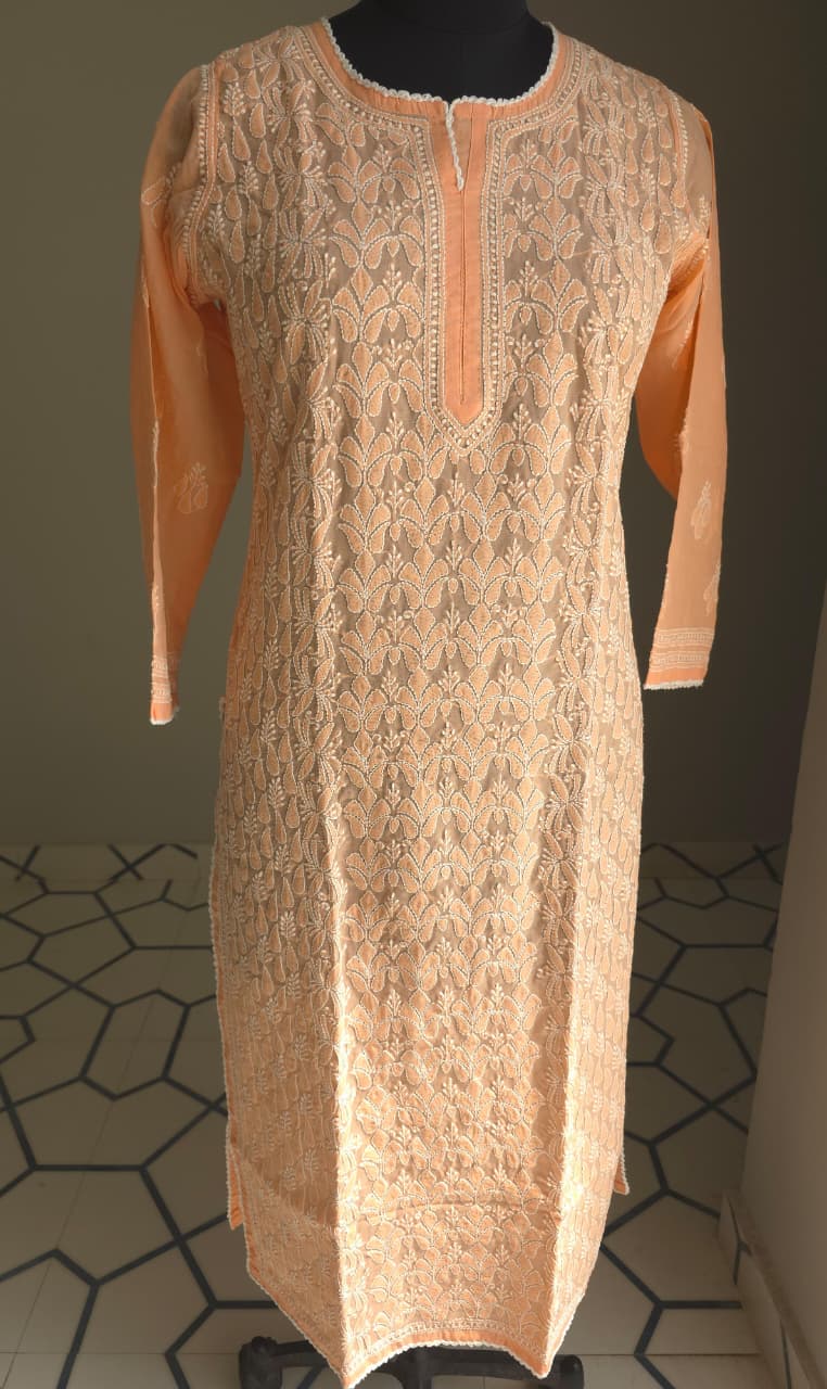 Peach Cotton Front Jaalwork Ready to wear Kurti