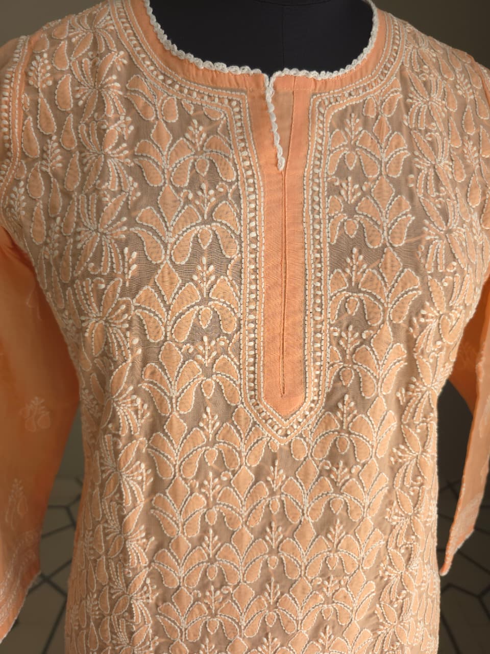 Peach Cotton Front Jaalwork Ready to wear Kurti